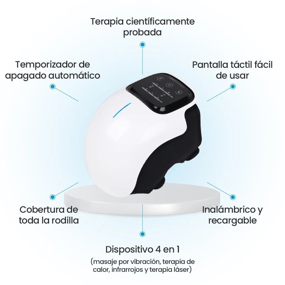 KneeRelief Pro™ Masaje Inteligente · Calor Terapéutico · Compresión de Aire